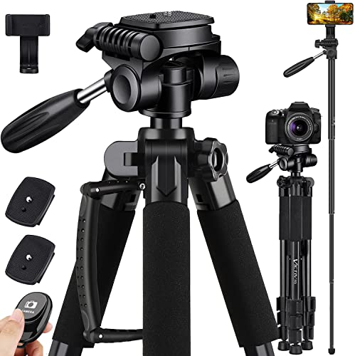 Victiv 72 inch Camera Tripod Monopod, Heavy Duty Tripod Stand for Cameras, Cell Phones, Lightweight and Compact Tripod for Travel Video, Compatible with Canon Nikon DSLR – Black
