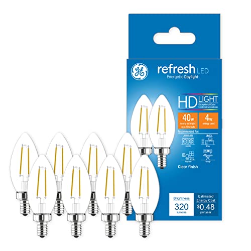 GE Refresh LED Light Bulbs, 40 Watt Eqv, Daylight, Decorative Clear Bulbs, Small Base (8 Pack)