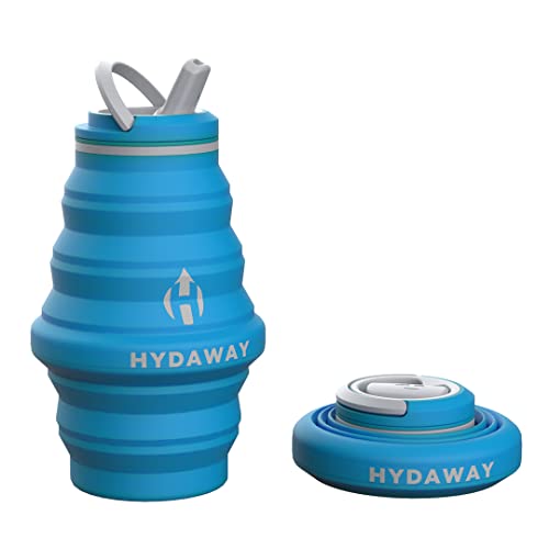 HYDAWAY Collapsible Water Bottle, 17oz Flip-Top Lid | Ultra-Packable, Travel-Friendly, Food-Grade Silicone (Bluebird)