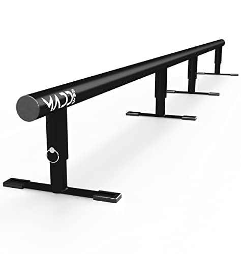 Madd Gear 99″ Long Flat Bar Skate Rail – Heavy Duty Durable Round Skateboard Pro Scooter or Inline Skate – Adjustable Height – Smooth Easy Sliding Assembly & Great for Beginners to Advanced Skatepark