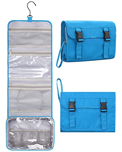 Relavel Travel Hanging Toiletry Bag for Women Men Large Capacity Makeup Bag Waterproof Cosmetic Storage Organizer Case for Bathroom Shower (Blue)
