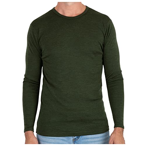 MERIWOOL Mens Base Layer – 100% Merino Wool Midweight Long Sleeve Thermal Shirt Army Green