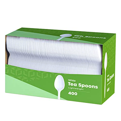 400 Light-Weight White Disposable Plastic Teaspoons