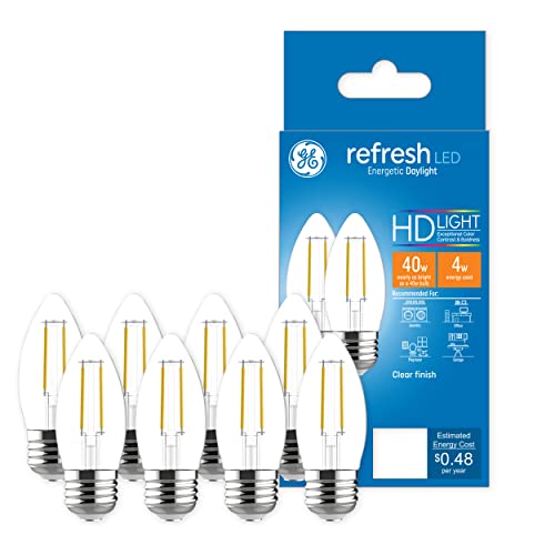 GE Refresh LED Light Bulbs, 40 Watt Eqv, Daylight, Decorative Bulbs, Clear, Medium Base (8 Pack)