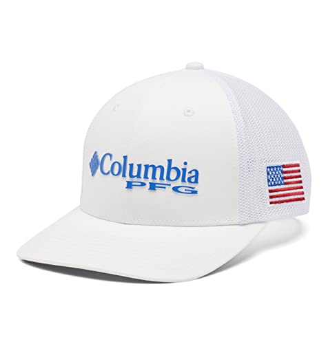 Columbia Unisex Pfg Mesh Ball Cap, White, Vivid Blue, Usa Flag, Large/X-Large
