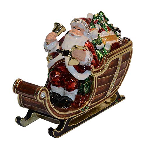 Jiaheyou Christmas Father Santa Claus on Sleigh Trinket Jewelry Treasured Box Pewter Hinged Box Christmas Decoration Gift