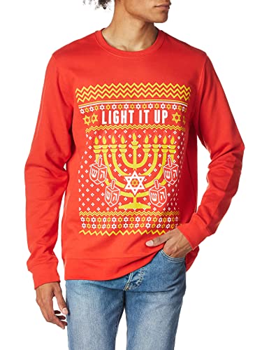 Hybrid Apparel Men’s Ugly Christmas Crew Sweatshirt, Get Lit/Red, X-Large