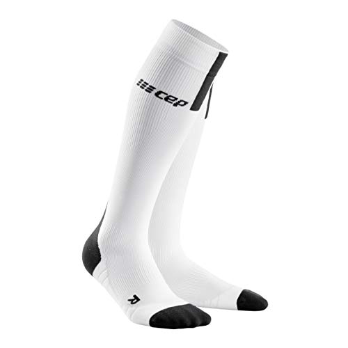 CEP Men’s Compression Run Socks Tall Socks 3.0, White/Dark Grey III