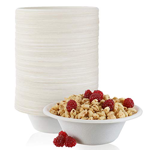 Paper Bowls 12 oz [125-Pack] – 100% Biodegradable Heavy Duty Disposable Bowls, Compostable Bowl Made from Bagasse/Sugarcane, for Hot and Cold Food – Sturdy Design and Textured Exterior