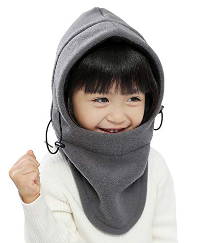 Kids Winter Windproof Cap,Children’s Double Warm Balaclava Face Mask for Cold Weather,Neck Warmer,Adjustable Full Face Cover Hat for Boys Girls,Perfect for Skiing,Cycling(Grey+Black)