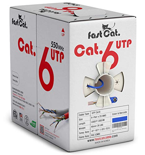 fast Cat. Cat 6 Ethernet Cable 1000ft (Blue) – 23 AWG, CMR, Insulated Solid Bare Copper Wire Cat 6 Cable with Noise Reducing Cross Separator – 550MHZ / 10 Gigabit Speed UTP LAN Cat6 Cable 1000ft – CMR