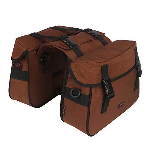 TOURBON Nylon Double Pannier Shoulder Bags Bicycle Rear Rack Trunk Motorcycle Tail Seat Bag – Brown
