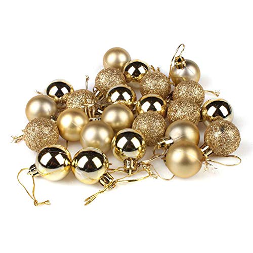 AKOAK 24 Pcs Christmas Ball Ornaments Multicolor Christmas Tree Decoration Balls for Holiday Wedding Party Decoration,with Hanging Hole and Short Line,Diameter 40mm(1.57″) (Gole)