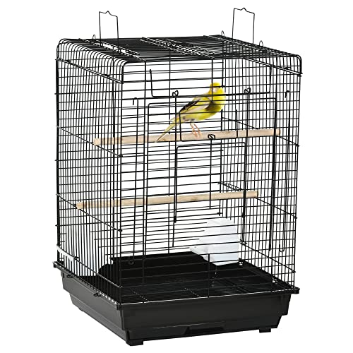 PawHut 23″ Bird Cage Flight Parrot House Cockatiels Playpen with Open Play Top and Feeding Bowl Perch Pet Furniture Black