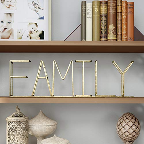 Lavish Home Gold Cutout Free-Standing Table Top Sign-3D Family Word Art Accent Décor Metallic Finish-Modern, Classic, or Farmhouse Style, (L) 23.5”x (W) 2”x (H) 7