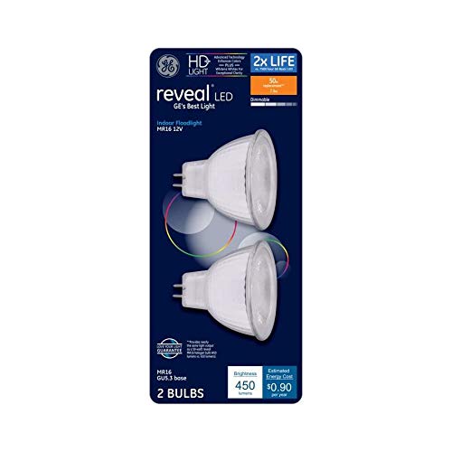 GE Reveal 2-Pack 50 W Equivalent Dimmable Color-Enhancing GU5.3 Mr16 LED Light Fixture Light Bulbs bi-pin Base 12V Light Fixture Light Bulbs