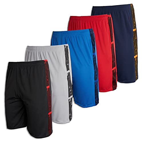 5 Pack: Big Boys Girls Youth Clothing Knit Mesh Active Athletic Performance Basketball Soccer Lacrosse Tennis Exercise Summer Gym Golf Running Teen Running Shorts Quick Dry Fit Knit-Set 4- L (12/14)