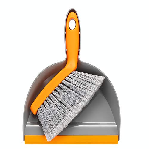 Dustpan and Brush Set for House Floor Sofa Office Desk Cleaning Tool Ergonomic Brush Design with Comfort Handle (Grey)