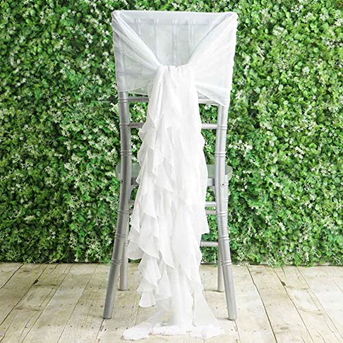 TABLECLOTHSFACTORY 1 Set White Premium Designer Curly Willow Chiffon Chair Sashes for Home Wedding Birthday Party Dance Banquet Decoration
