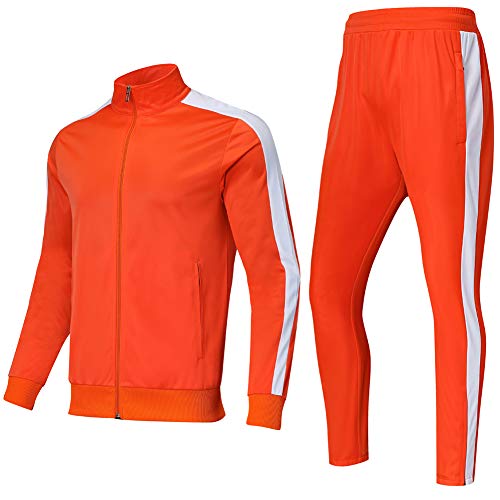 Shinestone Men’s Sport Casual Tracksuit Warm Up Suit Gym Training Wear for Christmas (Orange, X-L)