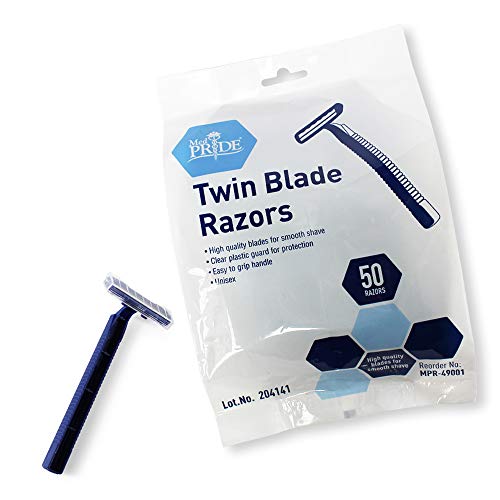Medpride Disposable Razors | 50-Pack| Twin Blades & Easy Grip For Max Control & Smoothness| Unisex, Smooth & Comfortable Shaving Care for Men & Women