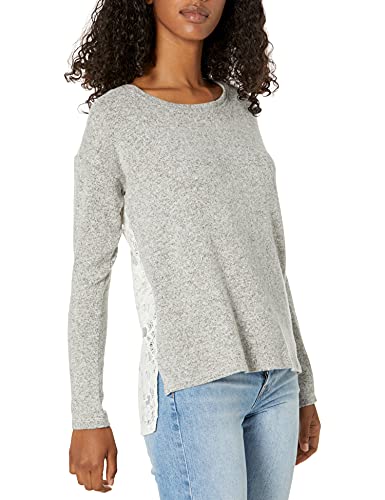 kensie Women’s Plush Touch Lace Back Top, Heather Grey Combo, L