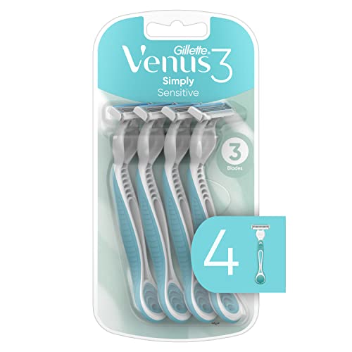Gillette Venus Simply 3 Sensitive Women’s Disposable Razors, Pack of 1 with 4 razors