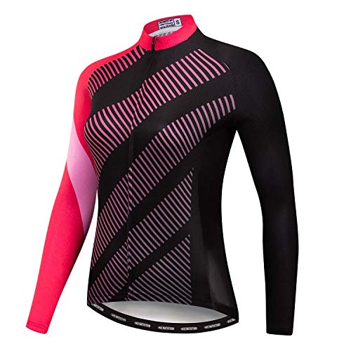 Cycling Long Sleeve Jersey Women Mountain Bike Jersey Shirts Road Bike Clothing MTB Tops Sportswear Blouse Fall Spring Pink Black Size S