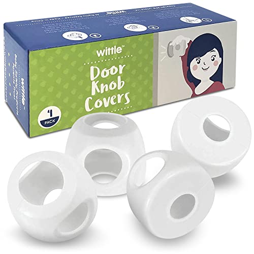 4-Pack Childproof Door Knob Covers – Easy to Install Child Safety Door Knob Cover with No Tools Needed – Reusable, White Baby Proof Door Knob Covers – Door Safety for Kids Made Easy by Wittle