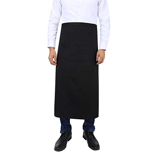 JEQUE 3 Pack Full Bistro Apron Half Apron with Two Large Pocket & Pen Holder,Chef’s Apron for Men and Women,33X30inch(Black)