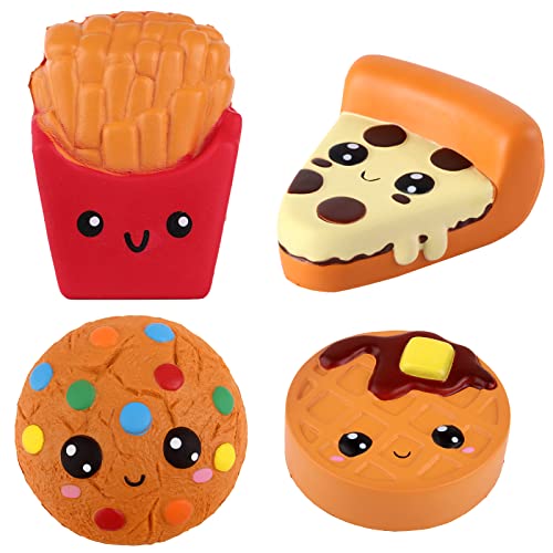Anboor Squishies Pizza,Cookies,Chocolate Cake and French Fries Kawaii Scented Soft Slow Rising Simulation Simulation Food Squishies Stress Relief Kids Toy Gift Collection Decorative Props,4 Pcs