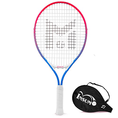 insum 21” Junior Tennis Racket for Kids Aged 4-6 Y with Strap Bag Tennis Racquet (21inch-Red-Blue)