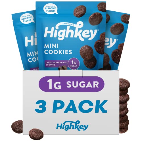HighKey Chocolate Chip Mini Cookies, Double Chocolate, Gluten Free, Sugar Free, Keto, Brownie Bites Flavored, 2.25oz (Pack of 3)