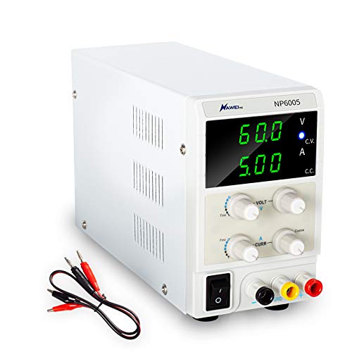 60V 5A DC Bench Power Supply Variable 3-Digital LED Display with CC/CV Mode- Free Alligator Leads for Repair, Lab, DIY Tool, Electronic Research, Powering Ebike, Tinkering
