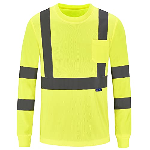 High Visibility Shirts Men’s Long Sleeve Performance Safety Tee Yellow L