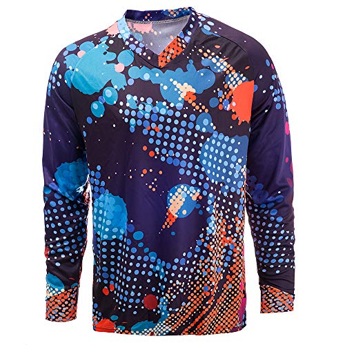 Cycling Jersey Men Long Sleeve MTB T Shirt Mountain Bike Motorcycle Bicycle Clothes Orange Blue Dots Size M