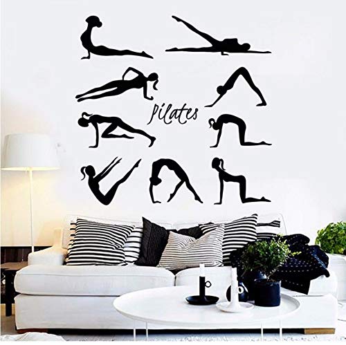 BooDecal Pilates Pose Silhouette Wall Decal Yoga Vinyl Wall Sticker Woman Exercise Meditation Decoration for Yoga Studio Home Bedroom Gym