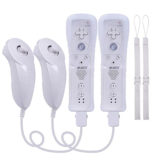 2 Pack Wii Remote with Wii Motion Plus Inside | Shock Wii Nunchuk Controller | Compatible Nintendo Wii, Wii U