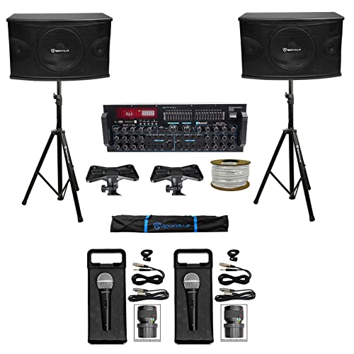 Rockville Karaoke Machine System w/(2) 10″ Speakers+Bluetooth Pro Mixer Amp+Mics