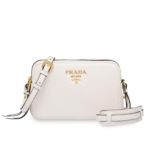 Prada Women’s White Vitello Phenix Leather Crossbody HandBag 1BH079
