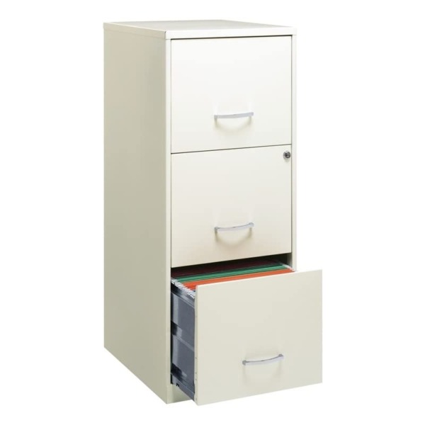 Scranton & Co 18″ Deep 3 Drawer Metal Vertical File Cabinet, Letter Size, Locking, Home Office, in Pearl White