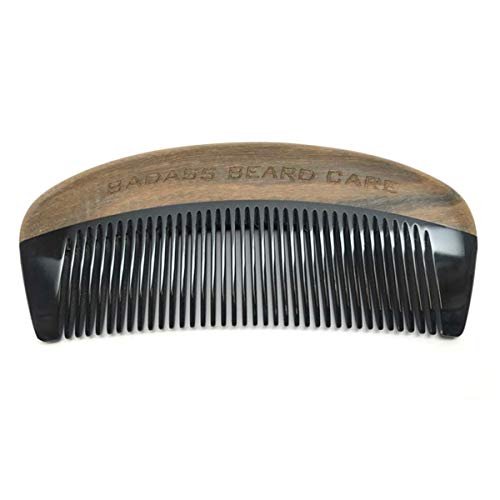 Badass Beard Care Black Series – Fine Tooth Ox Horn Comb For Men – 100% Ox Horn & Sandalwood, Hand Made, Sanded and Polished