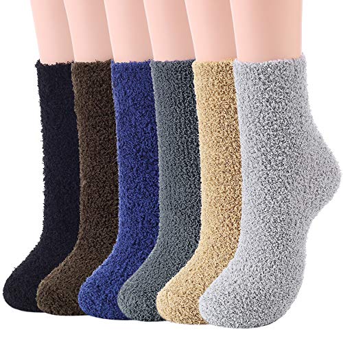 Zando Women’s Fuzzy Soft Slipper Socks Home Sleeping Winter Fluffy Sock Warm Fuzzy Crew Sock Comfort Microfiber Indoor Plush Sock 6/Dark Solid One Size