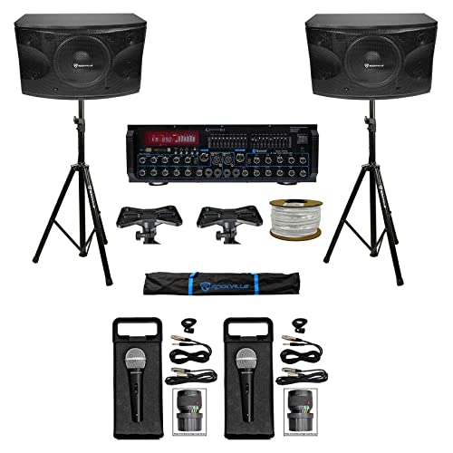Rockville Karaoke Machine System w/ Pair 12″ Speakers+Bluetooth Mixer Amp+Mics + Rockville R14GSBR100 Red/Blk 14 Gauge 100′ Ft. Mini Spool Car Audio Speaker Wire