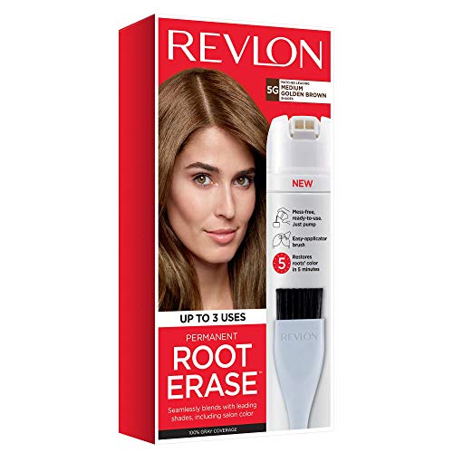 Permanent Hair Color by Revlon, Permanent Hair Dye, At-Home Root Erase with Applicator Brush for Multiple Use, 100% Gray Coverage, Medium Golden Brown (5G), 3.2 Fl Oz