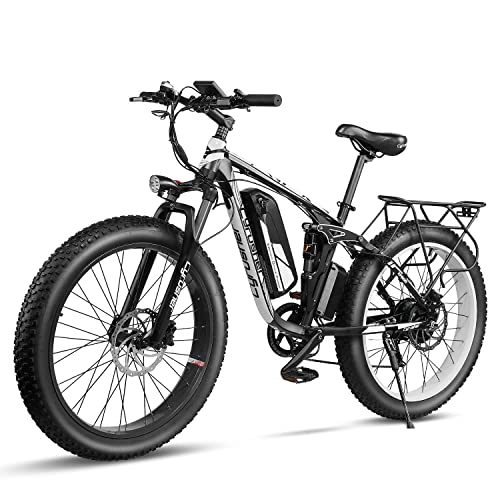 Cyrusher XF800 Moutain Ebike 750W BAFANG Motor 48V 13Ah Integrated Battery 4.0″ All Terrain Fat Tire Electric Bike for Adults Shimano 7-Speed Front Fork+Rear Spring Suspension (XF800,White)