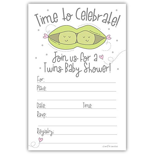 Peas in a Pod Twins Baby Shower Invitations with Envelopes (20 Count)