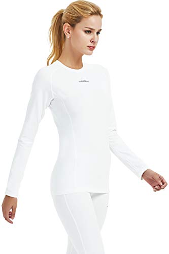 COOLOMG Women’s Compression Shirts Crewneck Long Sleeve Cool Dry Base Layer Top White Large