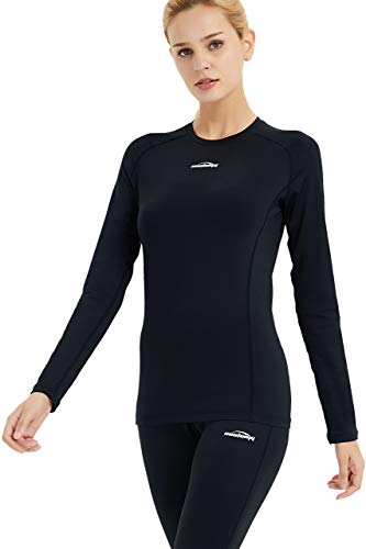 COOLOMG Women’s Compression Shirts Crewneck Long Sleeve Cool Dry Base Layer Top Black Small