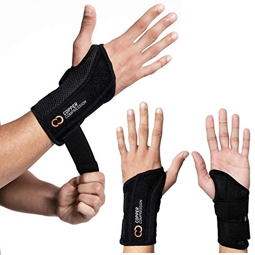 Copper Compression Wrist Brace – Copper Infused Adjustable Orthopedic Support Splint for Pain, Ganglion Cyst, Carpal Tunnel, Arthritis, Tendinitis, RSI, Tendinopathy for Men Women Fits Right Hand S-M